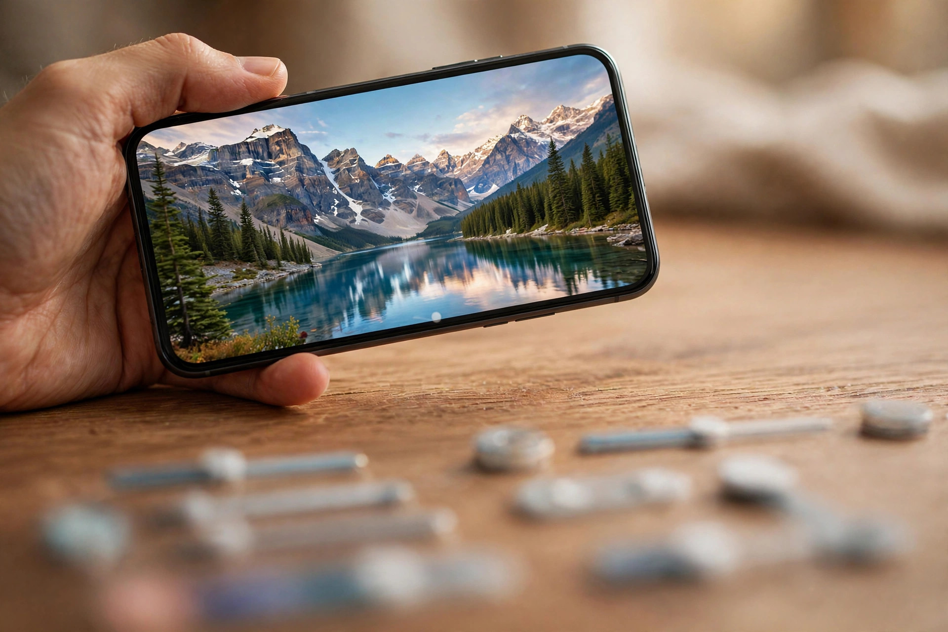 Smartphone displaying a photo being edited with adjustment controls