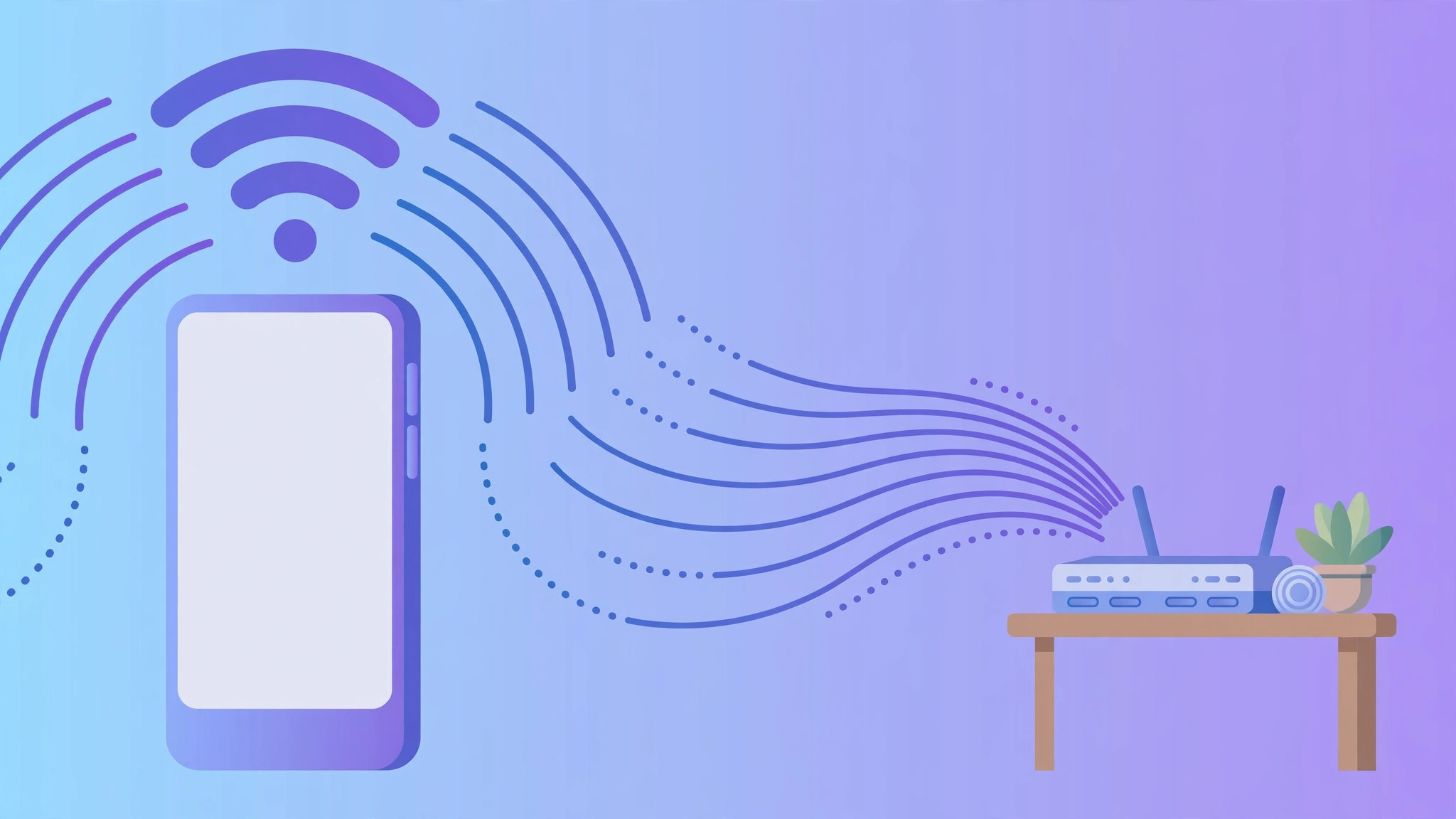 Illustration of a smartphone reconnecting to a Wi-Fi router signal